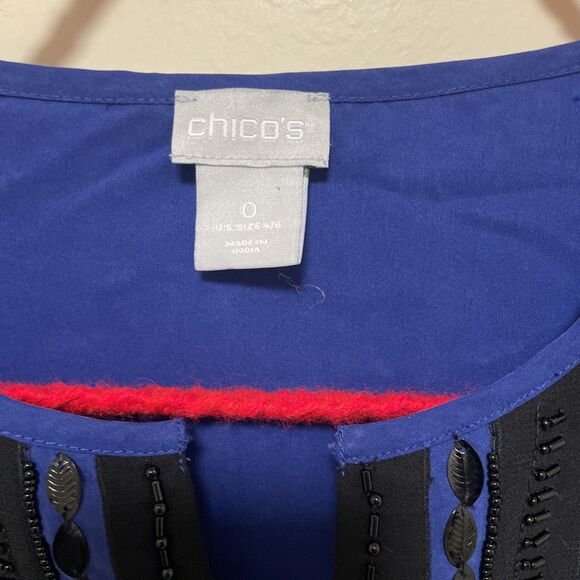Chicos Size Small (0) Embellished Colorblock Top Seafaring Blue Party Top - Picture 4 of 6